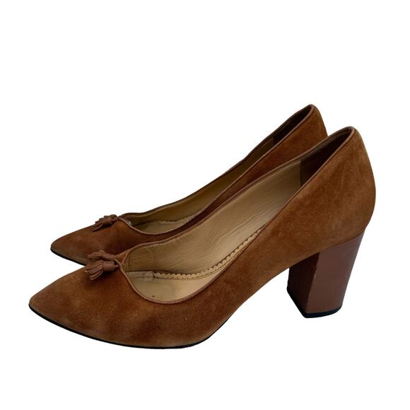 Charlotte Olympia Brown Suede Tasseled Pointed Toe Block Heeled Pumps Size 41 - Picture 5 of 9